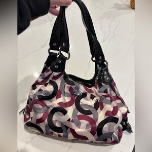 Satin Coach Women's Black and Burgundy Shoulder Bag